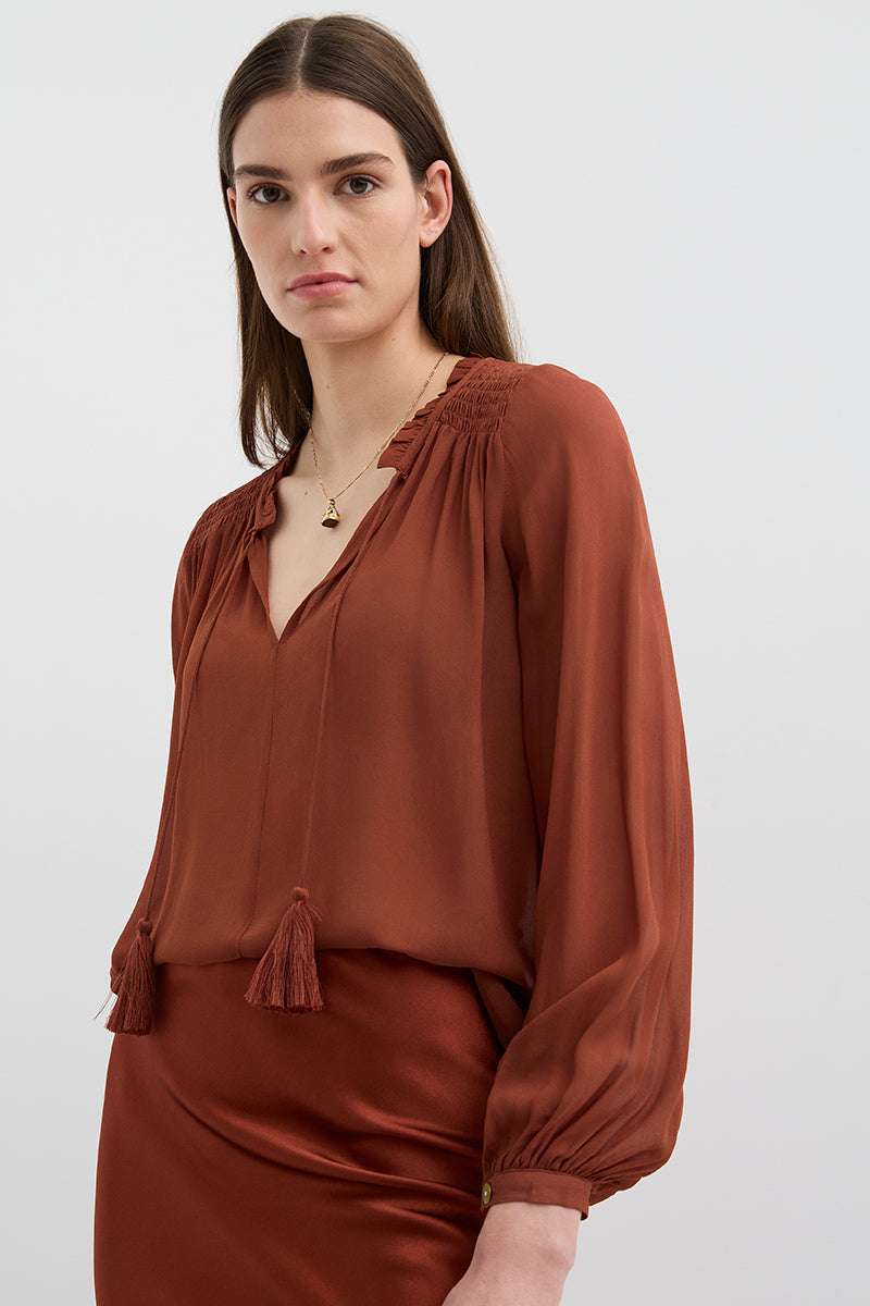 BALLOON SLEEVE BLOUSE- rust