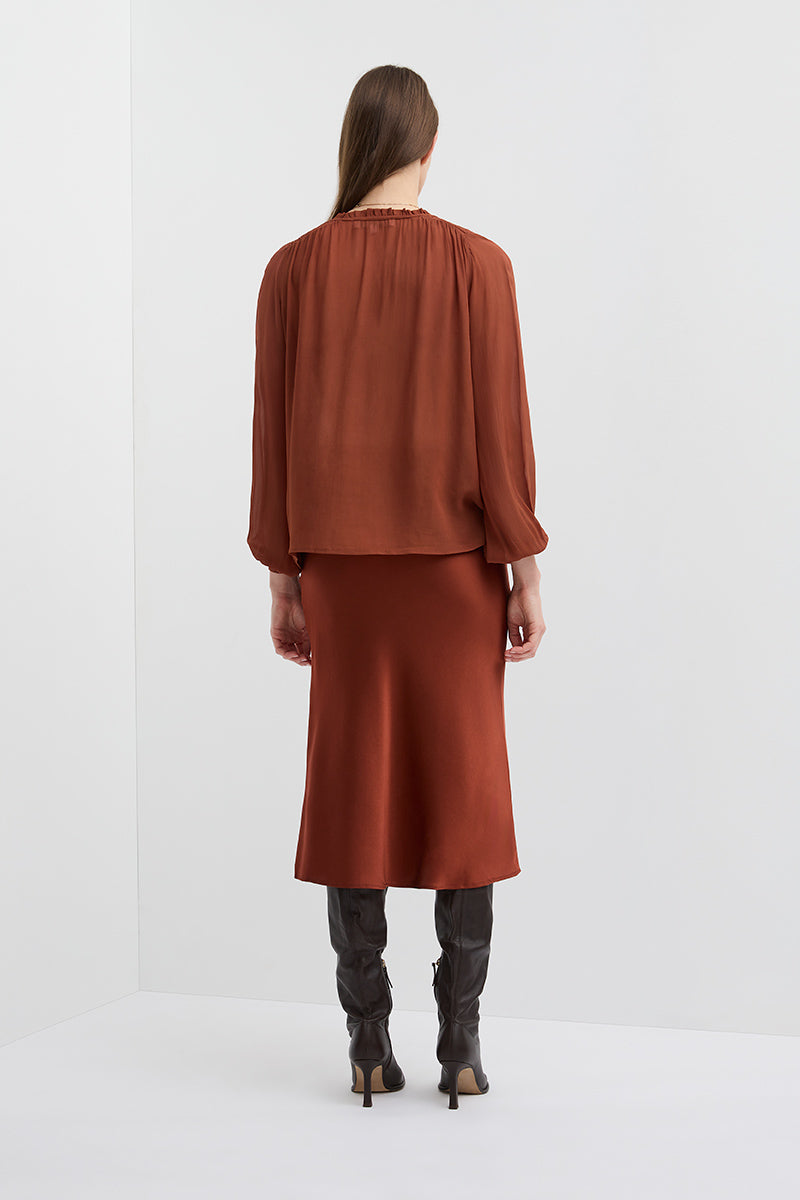 BALLOON SLEEVE BLOUSE- rust