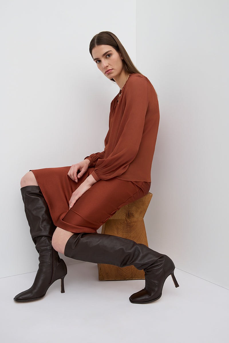 BALLOON SLEEVE BLOUSE- rust