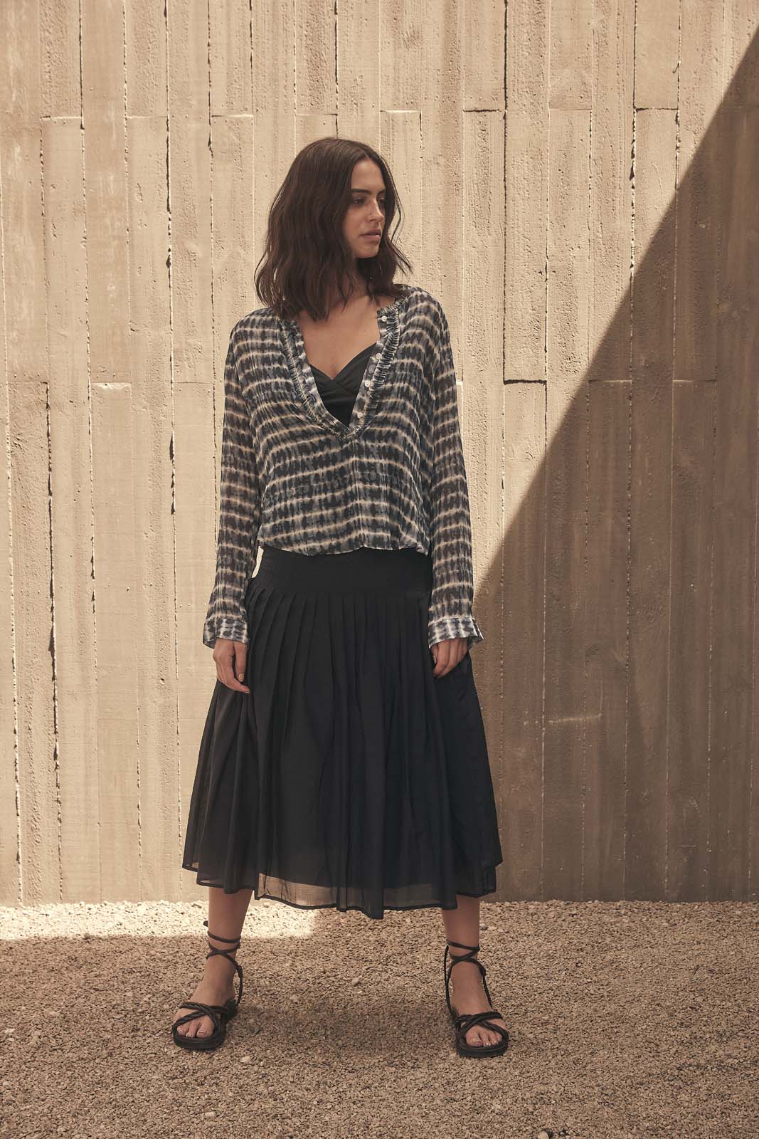 WALK THE LINE PIN-TUCK SKIRT- Walk the line print