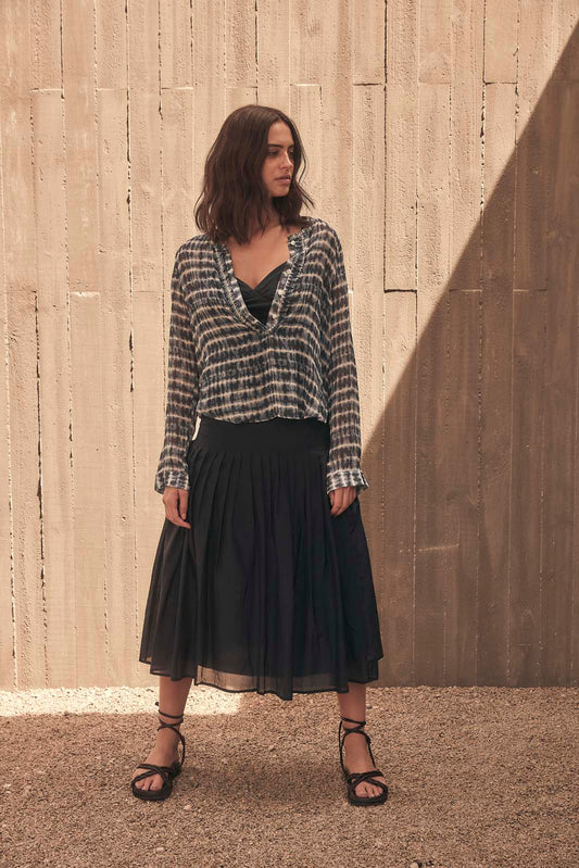 WALK THE LINE PIN-TUCK SKIRT- Walk the line print