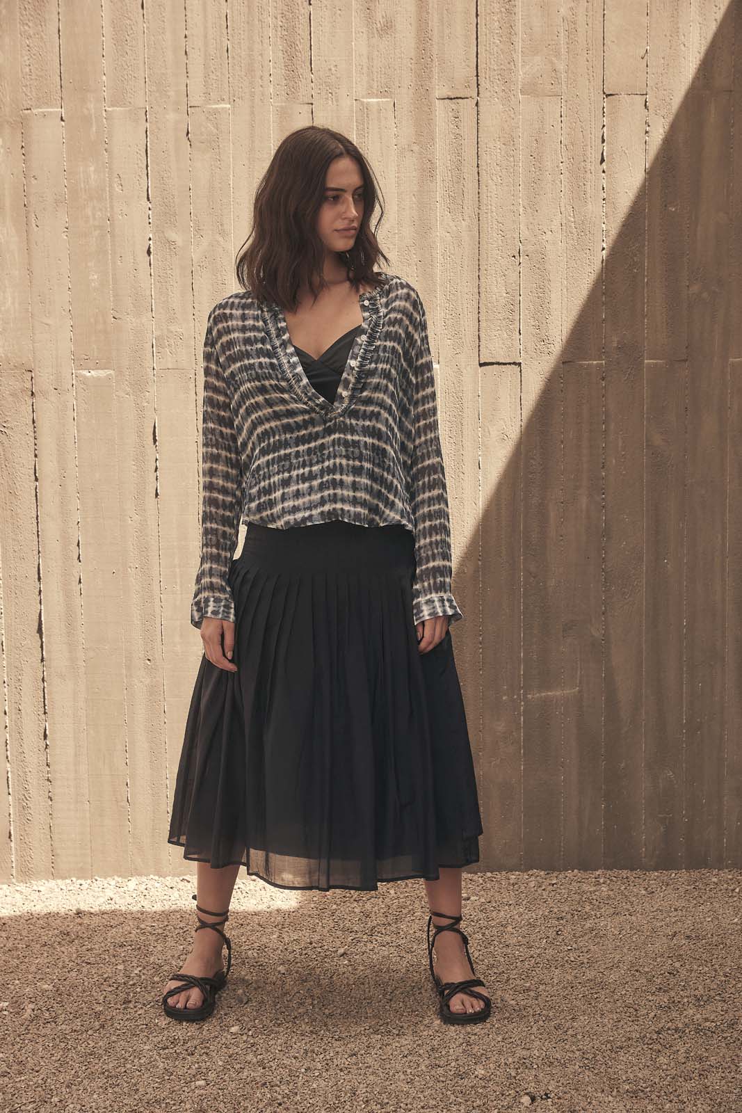 WALK THE LINE PIN-TUCK SKIRT- Walk the line print
