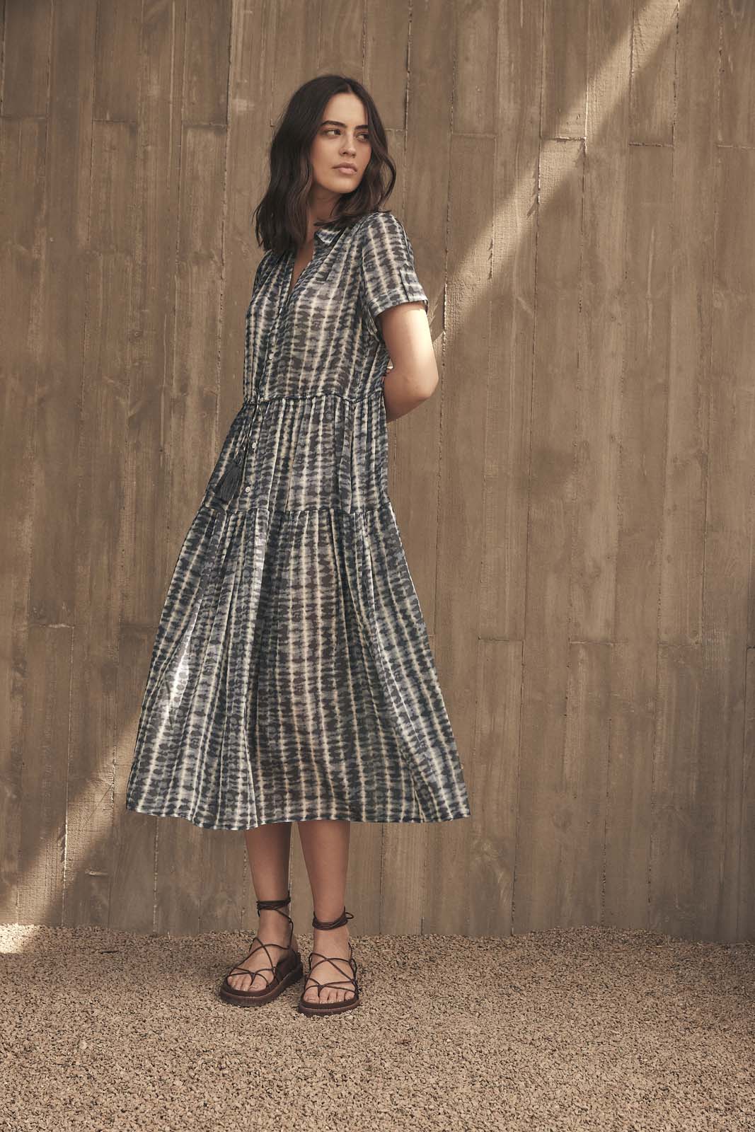 MOONLIGHT WAVE BUTTON FRONT DRESS- Navy print