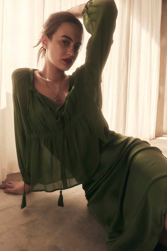 MOONLIGHT RAGLAN SLEEVE BLOUSE - Forest