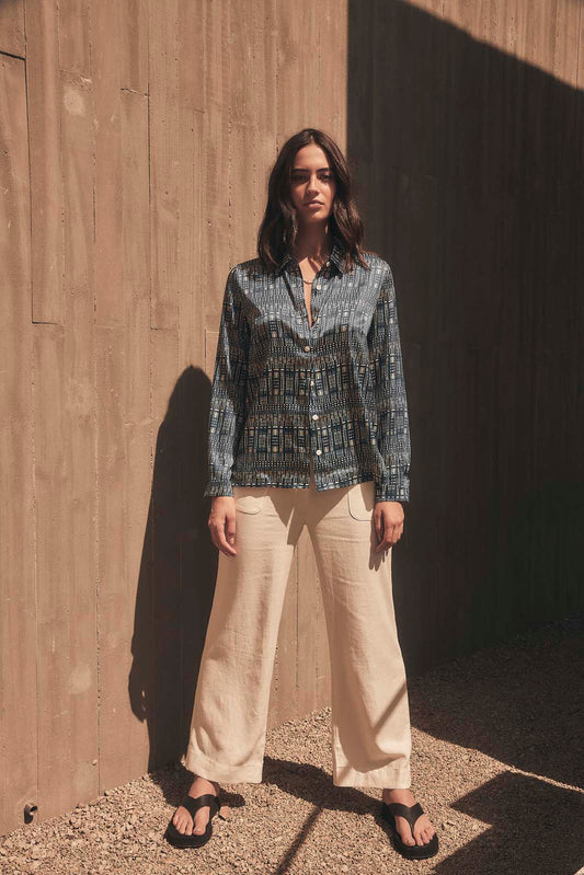 LIGHTNESS OF BEING CLASSIC SILK SHIRT- Shibori Navy