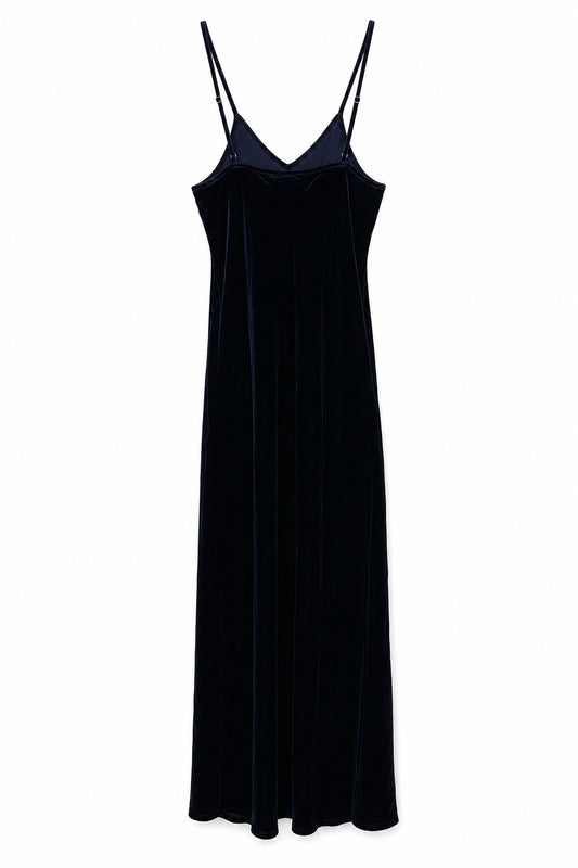 VALENTINE VELVET SLIP DRESS - NAVY