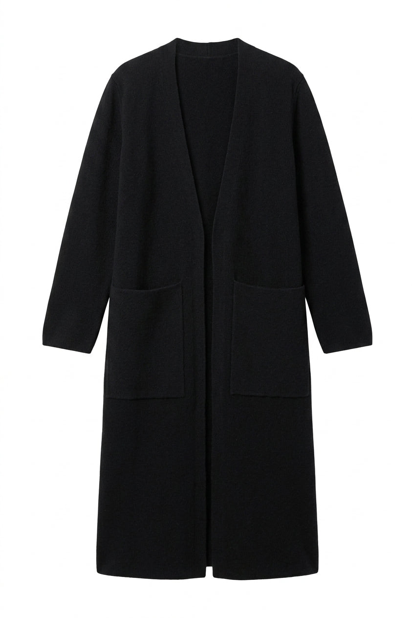 LONGLINE SOLID CARDIGAN BLACK