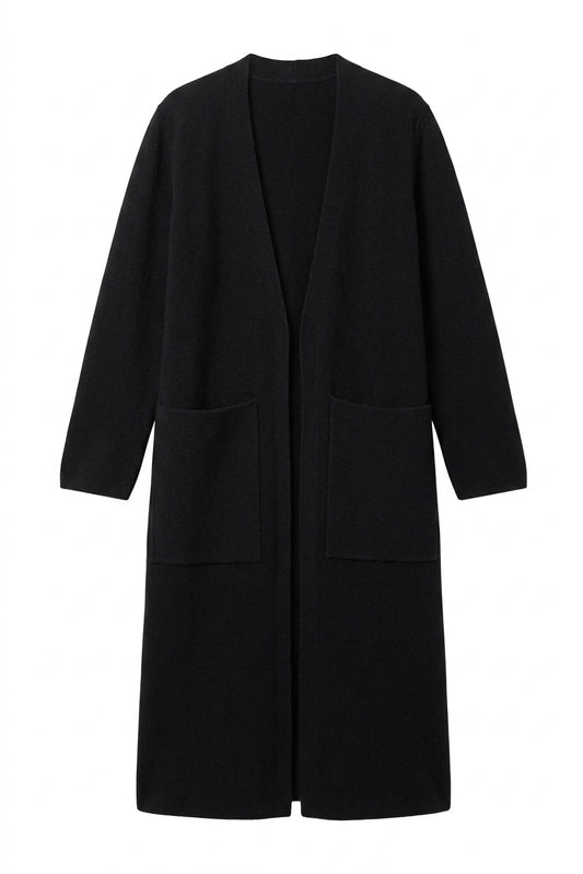 LONGLINE SOLID CARDIGAN BLACK