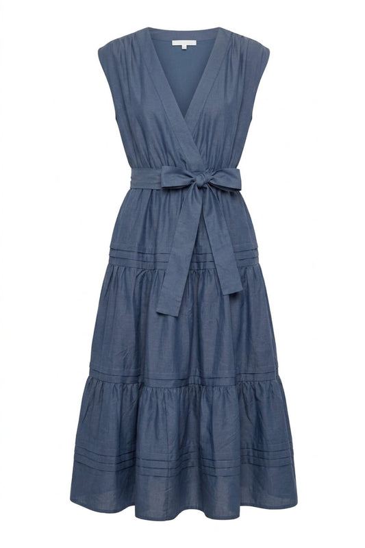 TIBI V NECK DRESS- Petrol