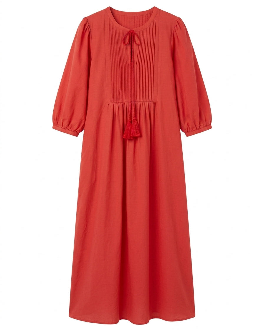 TIBI PIN-TUCK SHIRT DRESS- CRIMSON