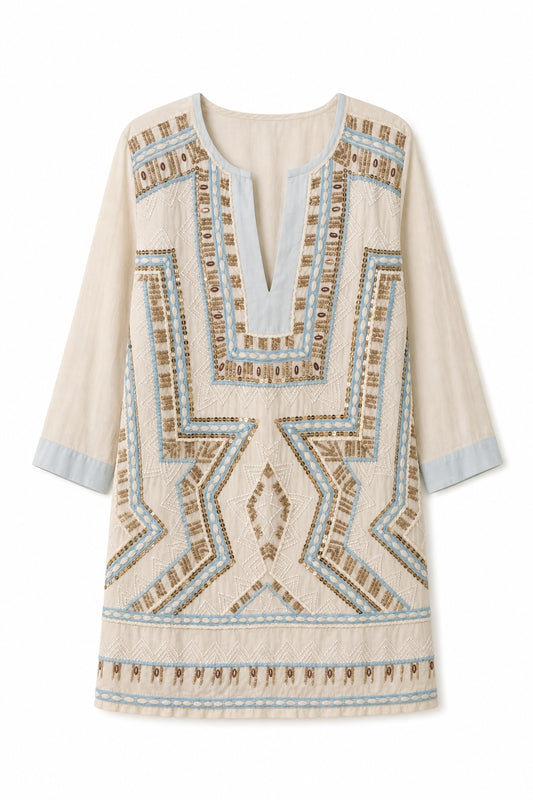 BRONTE EMBROIDERED KAFTAN SKY