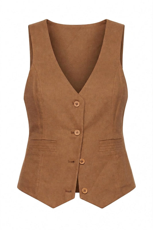 ORLANDO LINEN VEST - CINNAMON