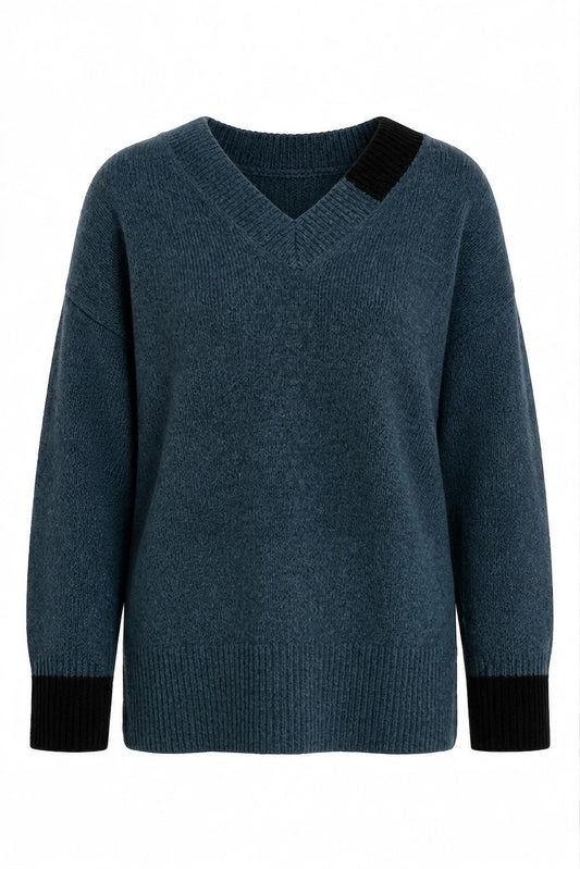 EDDY MERINO V NECK JUMPER BLUE MARLE