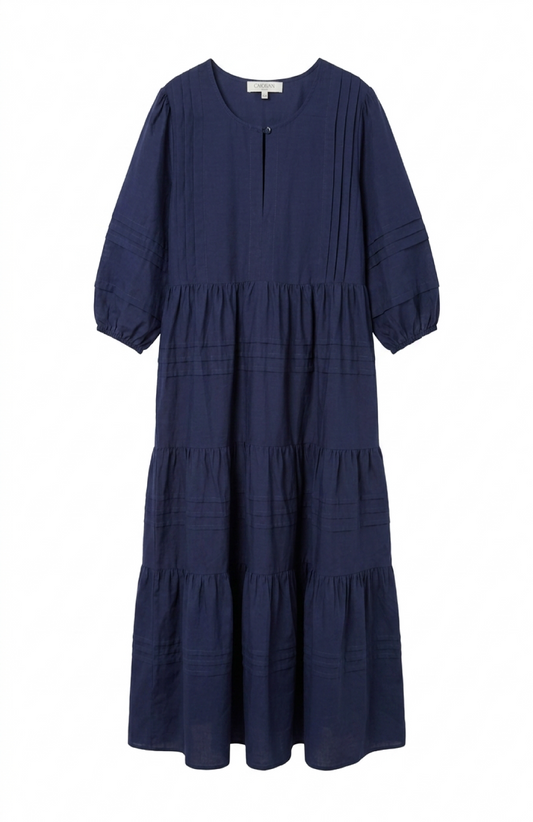 PIN-TUCK DRESS- Navy