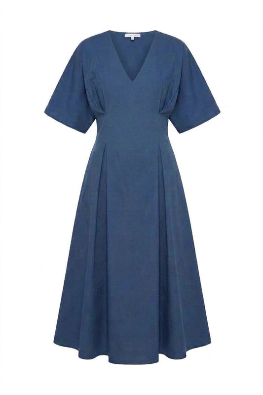 TIBI PLEAT WAIST DRESS- Petrol