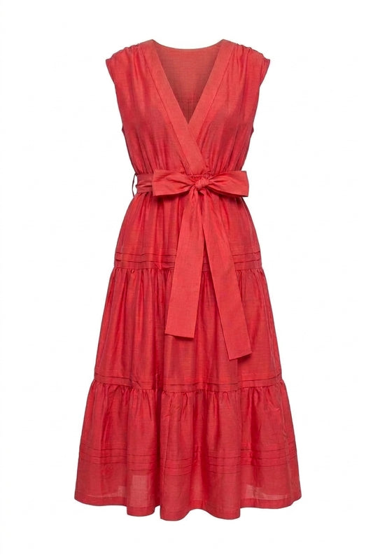 TIBI V NECK DRESS- Crimson