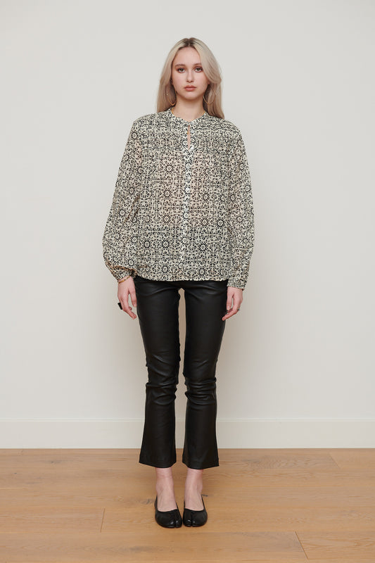 Cotton Voile Pin-tuck Blouse - Othello Ivy/Black