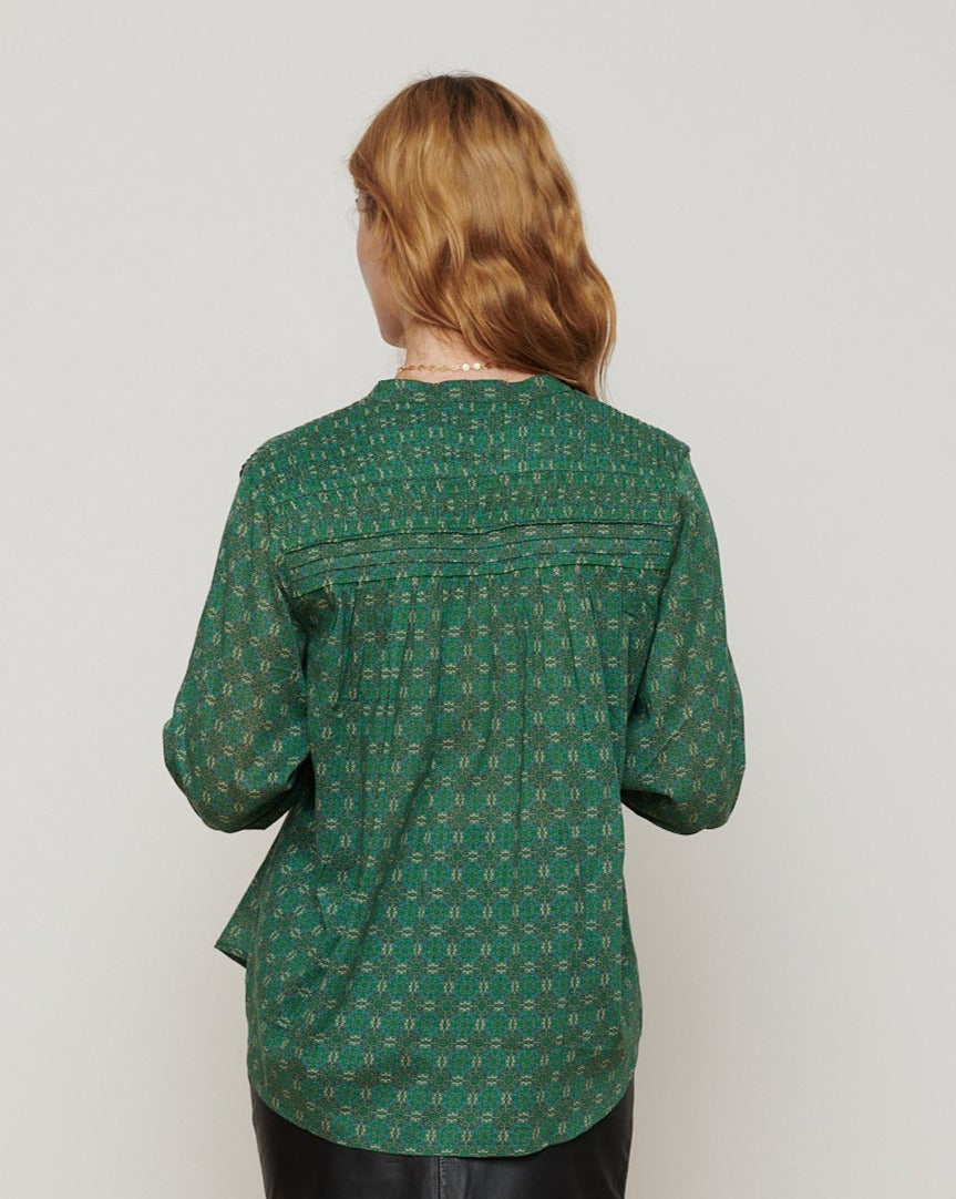 Venetian Cotton Pin-tuck Blouse - Frida print