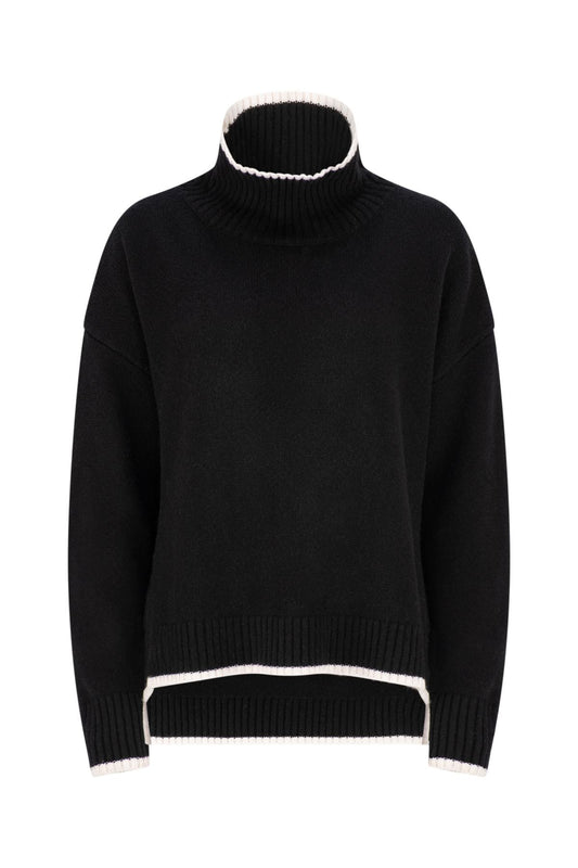 CASHMERE BLEND ROLL NECK JUMPER BLACK/Alabaster