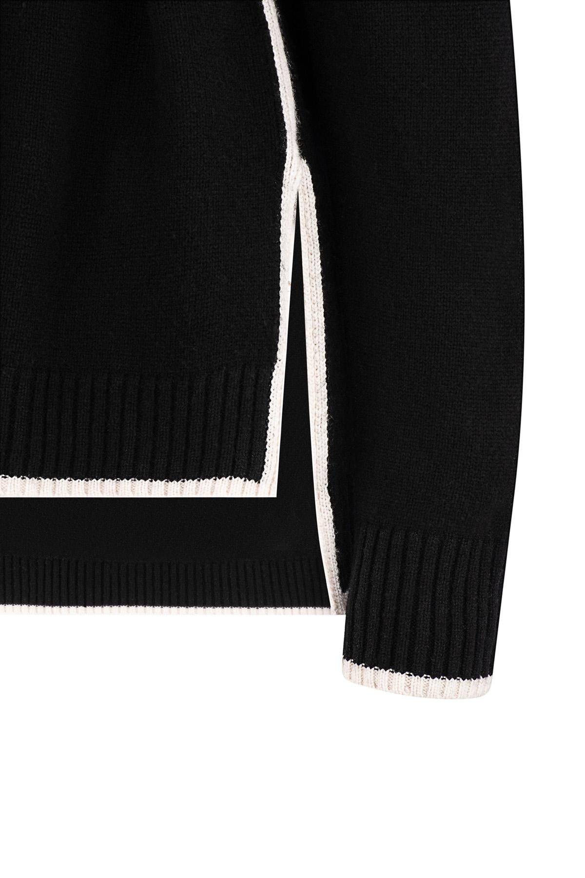 CASHMERE BLEND ROLL NECK JUMPER BLACK/Alabaster