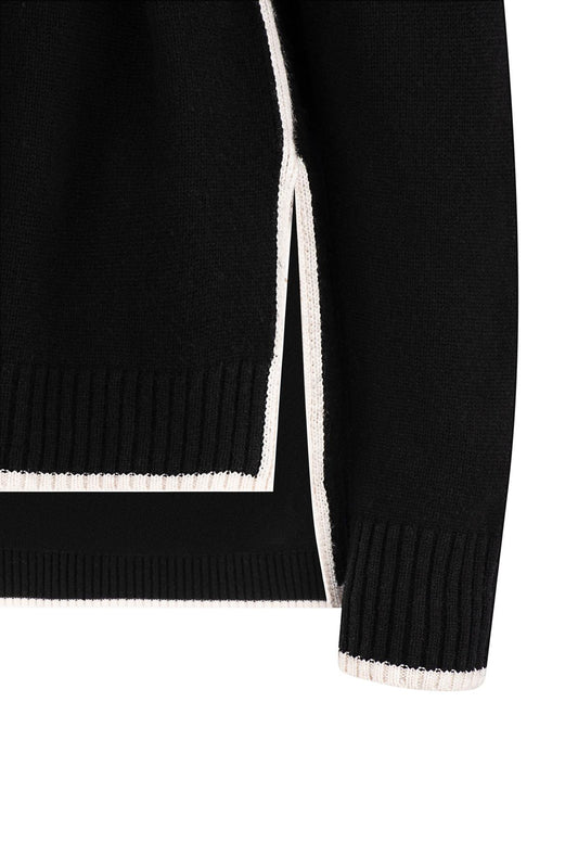 CASHMERE BLEND ROLL NECK JUMPER BLACK/Alabaster