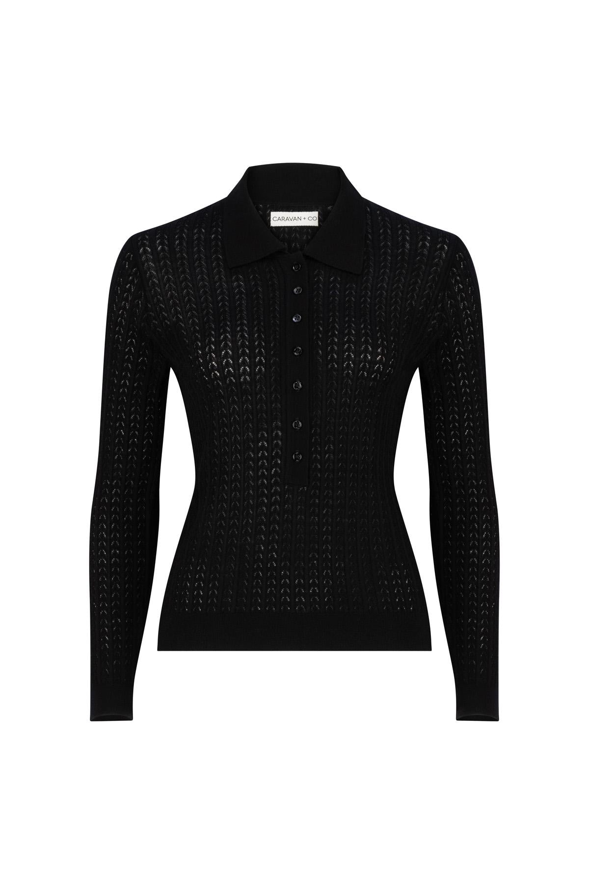 HOLLOW KNIT POLO BLACK