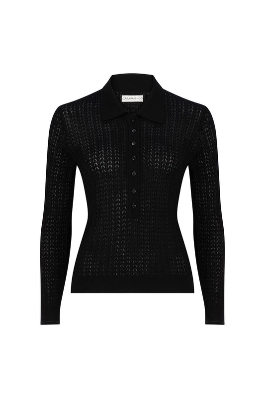 HOLLOW KNIT POLO BLACK