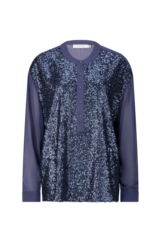 SEQUIN TUXEDO SHIRT MIDNIGHT