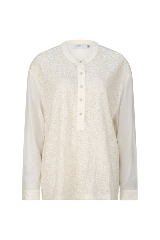 SEQUIN TUXEDO SHIRT ALABASTER