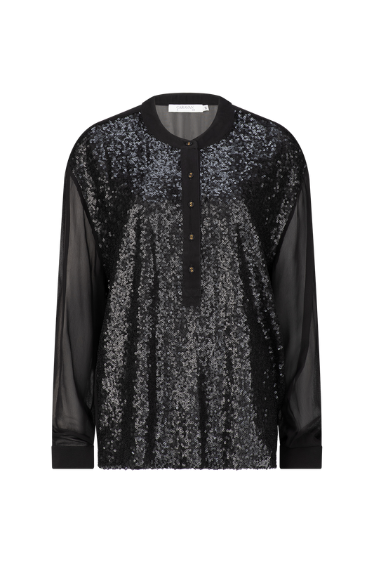 SEQUIN TUXEDO SHIRT BLACK