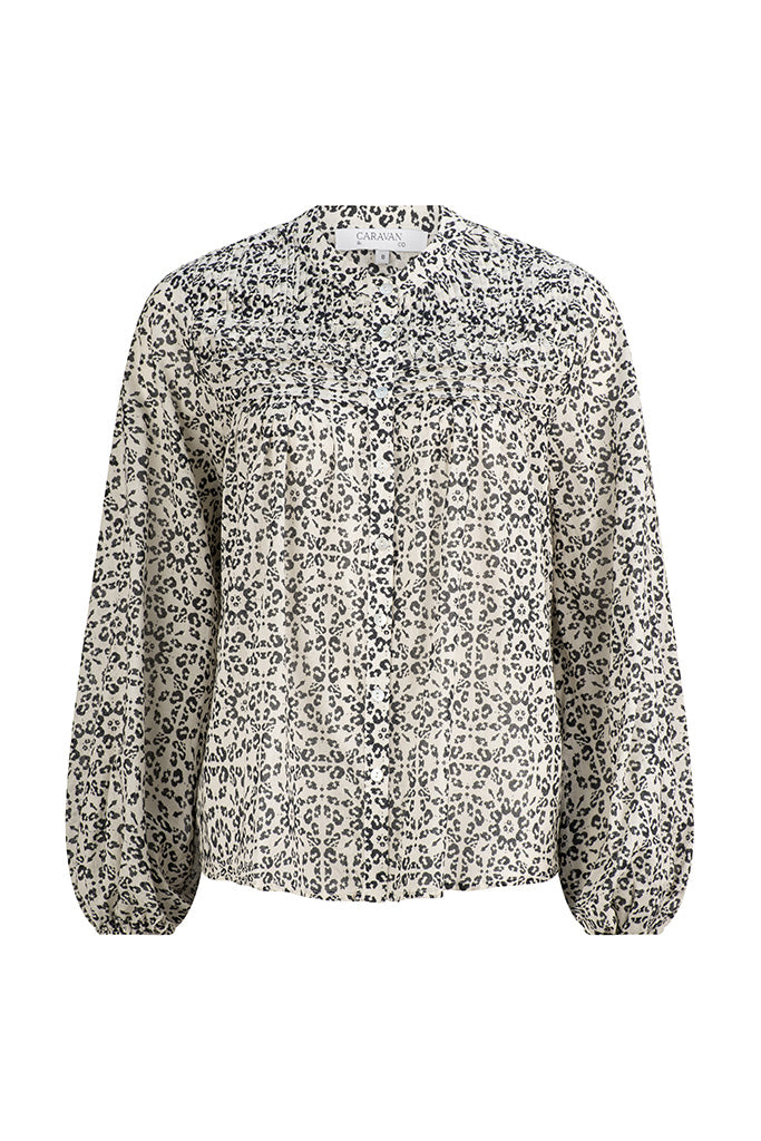 Cotton Voile Pin-tuck Blouse - Othello Ivy/Black
