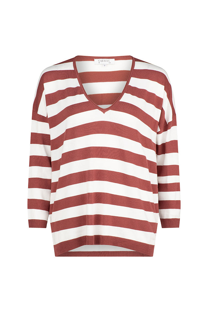 Stripe Knit Sweater -BRICK