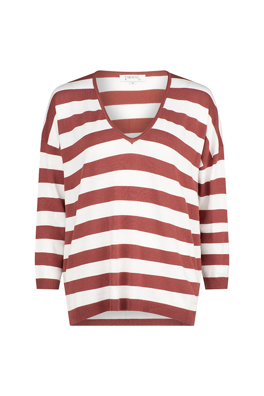 Stripe Knit Sweater -BRICK
