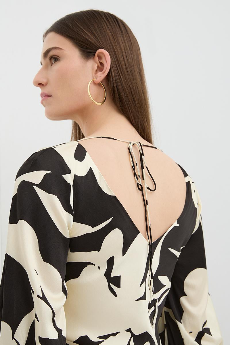 VINCENT V NECK BIAS DRESS FLORAL BLACK