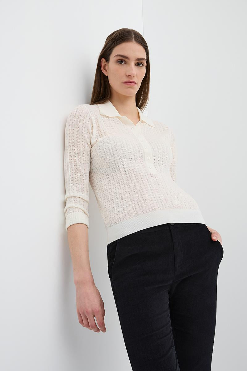 HOLLOW KNIT POLO ALABASTER