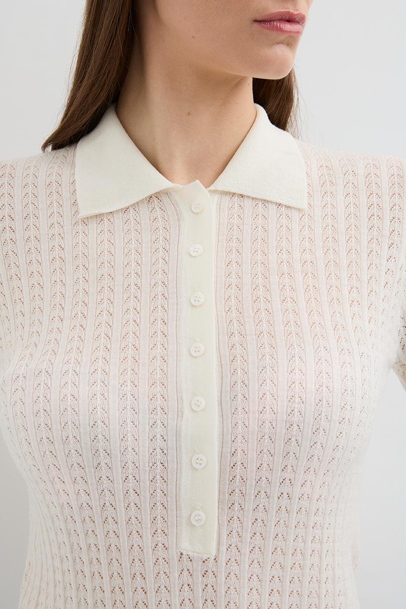 HOLLOW KNIT POLO ALABASTER
