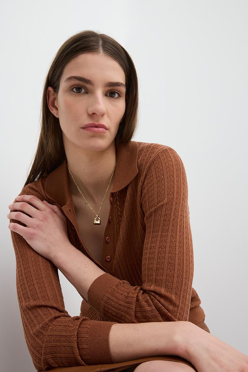 HOLLOW KNIT POLO RUST