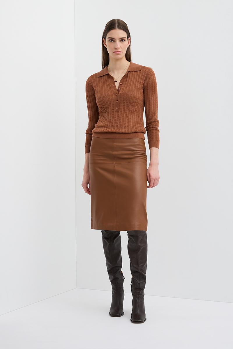 HOLLOW KNIT POLO RUST