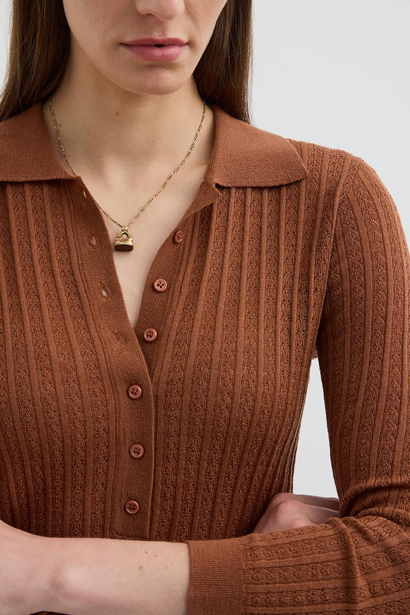 HOLLOW KNIT POLO RUST