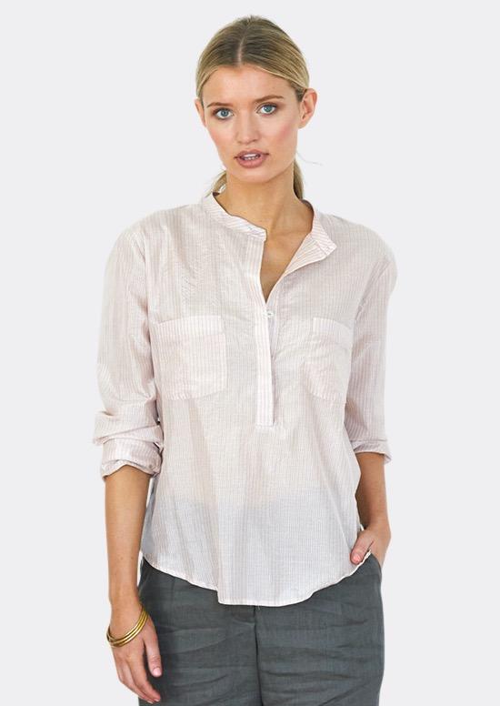 Caravan + Co Tops Elle Classic Shirt in Pink Self Stripe