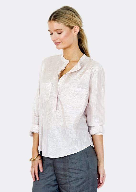 Caravan + Co Tops Elle Classic Shirt in Pink Self Stripe